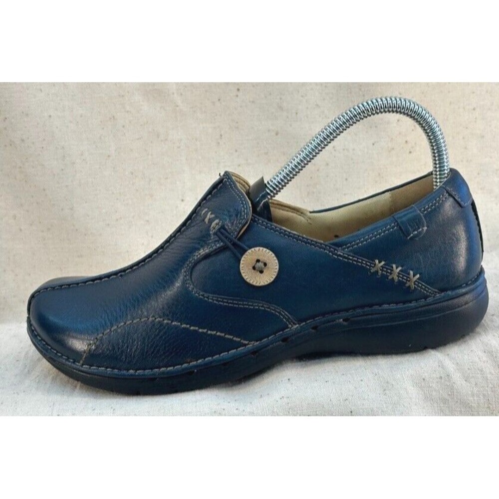 Clarks Women's Unstructured UNLOOP Slip-On Black Leather Comfort Shoes 7M Button